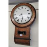 19th Century walnut and inlaid circular drop dial wall clock, the 11.75in convex dial with a