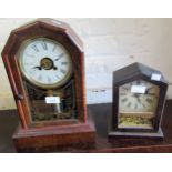 American mahogany cased two train mantel clock, 36cms high together with two others similar, smaller