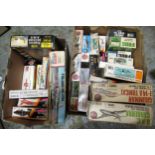 Two boxes containing a large collection of various model aircraft kits, including Airfix,