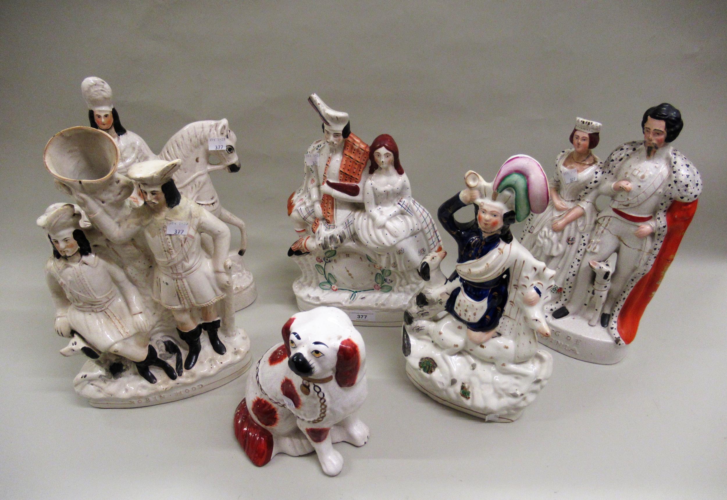 Group of five various large 19th Century Staffordshire flatback figures including Queen and King