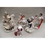 Group of five various large 19th Century Staffordshire flatback figures including Queen and King