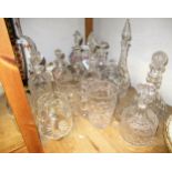 Miscellaneous good quality cut glass decanters and three cut glass jugs