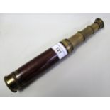 Small late 19th / early 20th Century mahogany and brass mounted pocket telescope, 16cms closed,