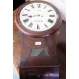 19th Century mahogany circular drop dial wall clock, the 12in painted dial with Roman numerals,