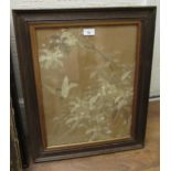 Pair of Japanese silk embroidered pictures, birds in foliage, 47cms x 36cms, oak framed Various