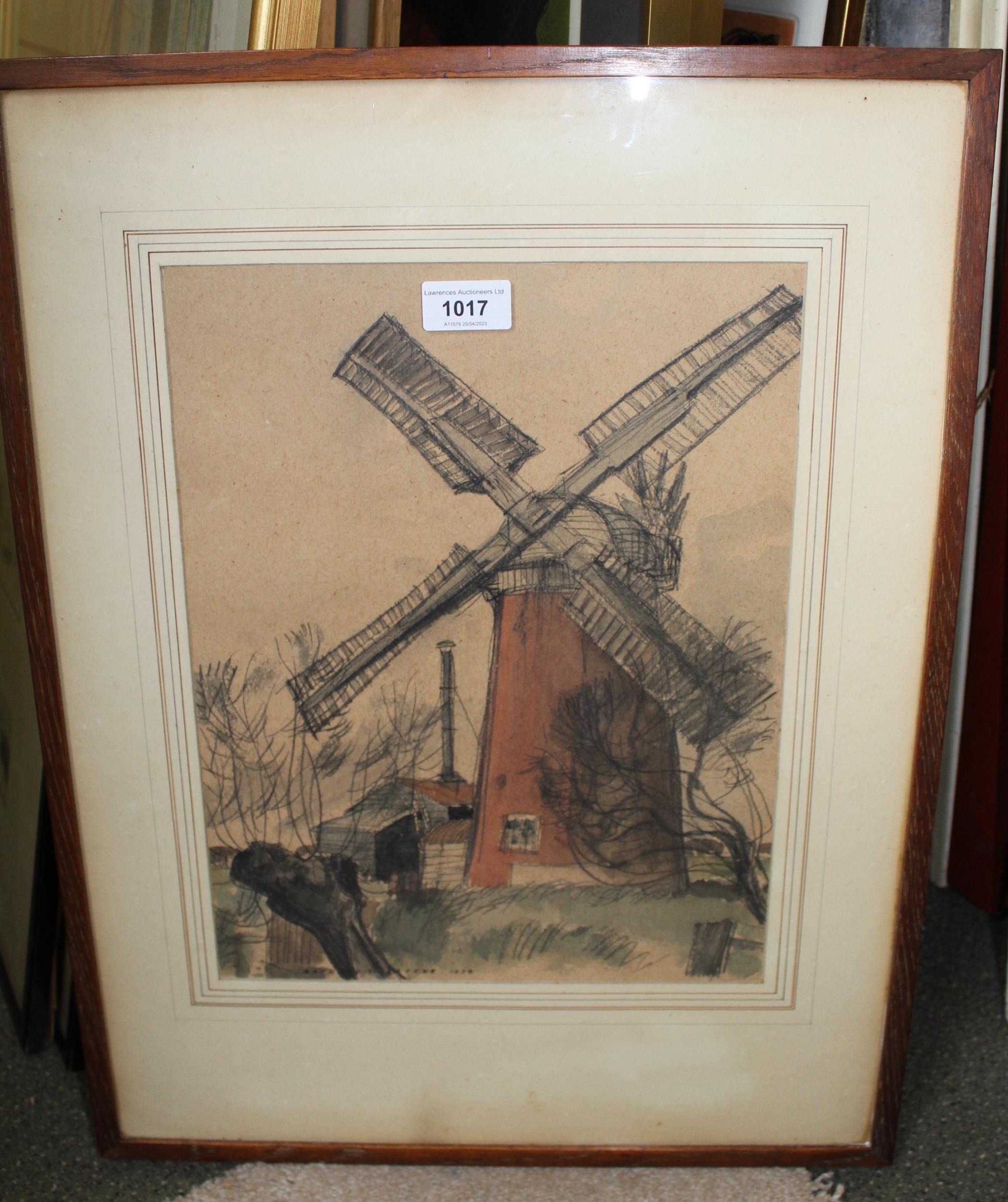 Raymond Sherborne, watercolour drawing, Mill at Hickling Norfolk, from the RAF exhibition Medmenham, - Image 2 of 2