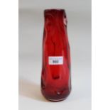 Whitefriars ruby red tapered glass knobbly vase, 14cms high