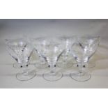 Set of seven William Yeoward large etched glass goblets