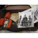 Collection of photographs and negatives from architectural buildings, a small suitcase containing