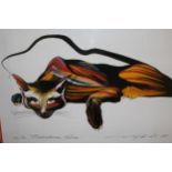 Mike Margolis, signed Limited Edition colour print, No. 54 of 600, a stylised reclining cat (two