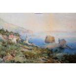 Nicholas Cheralier, watercolour, view of Madeira with various shipping, signed and dated 1887,