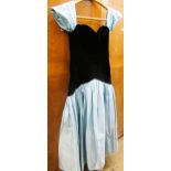 Pale blue taffeta and black velvet evening gown, circa 1980's and a pale green sleeveless dress with