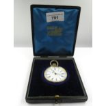 18ct Gold cased crown wind open faced pocket watch, the enamel dial with Roman and Arabic