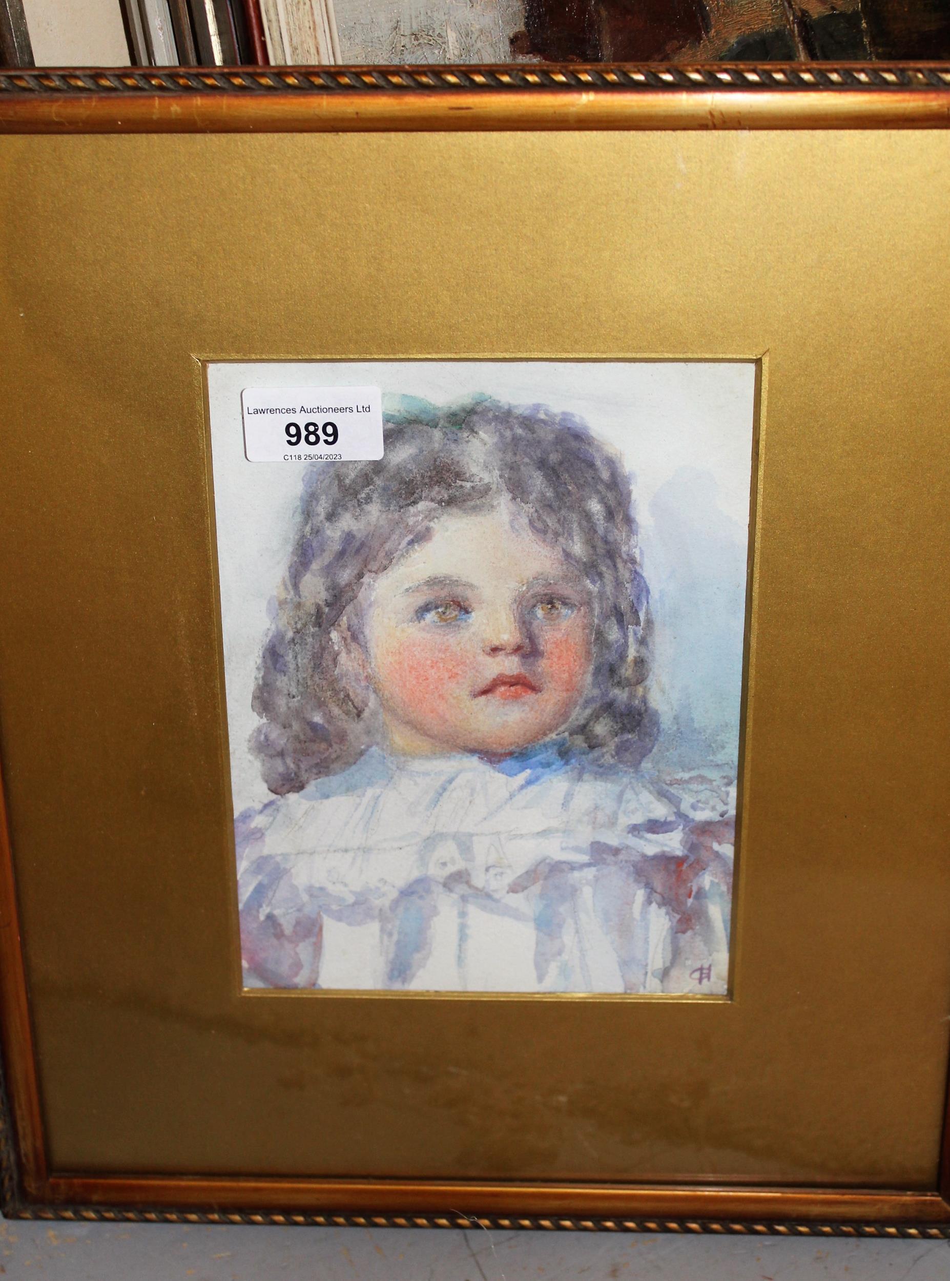 Gertrude Demain Hammond, monogrammed watercolour, portrait of a child, 20cms x 15cms - Image 2 of 2