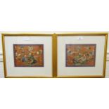 Pair of 19th Century Chinese silk embroidered pictures of figures, 15cms x 20cms, gilt framed
