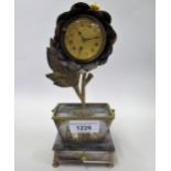 Unusual 19th Century gilt metal and mother of pearl table clock in the form of a pot plant, 20cms