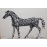 Martin Syrett, pen and ink drawing, study of a horse, 18cms x 22cms together with three similar