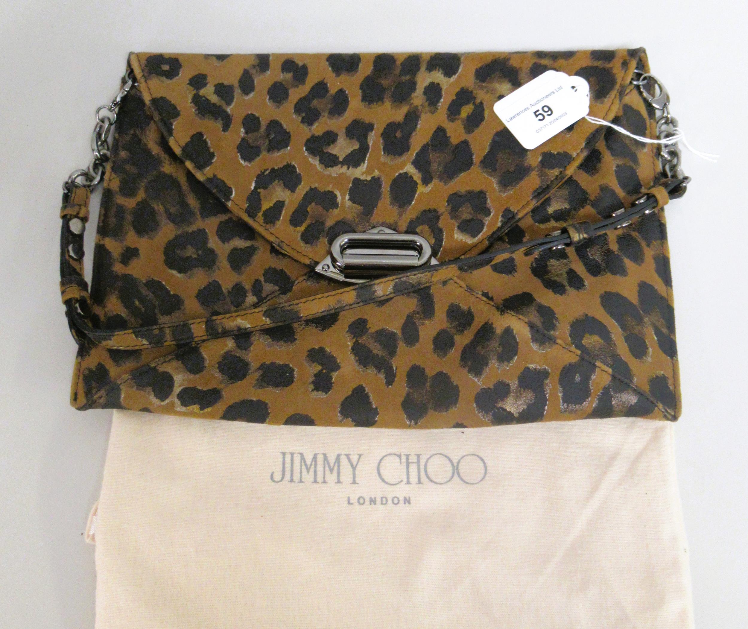Jimmy Choo, leopard print suede envelope pouch bag with magnetic closure and detachable shoulder - Image 2 of 5