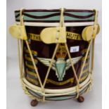 Parachute Regiment marching drum adapted for use as an occasional table, 36cms x 37cms, on later