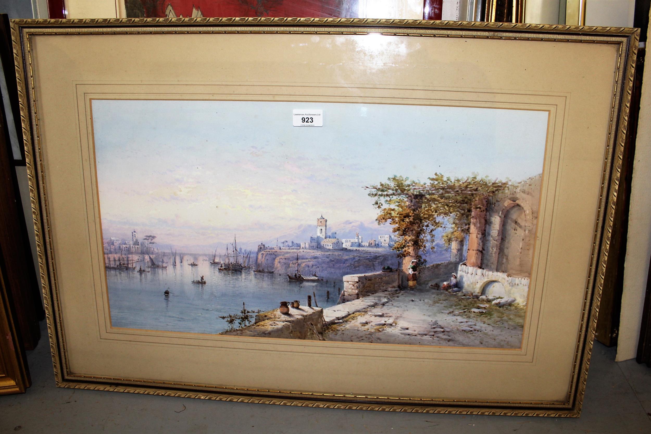 Edwin St John watercolour, Italian coastal scene with various figures and shipping, signed, - Image 2 of 2