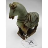 20th Century green mottled jadeite figure of a horse, 12cm x 12.5cm approximately
