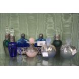 Group of various glass perfume bottles, some with silver mounts