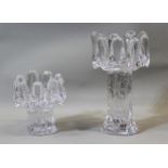 Two Kosta sunflower candleholders, 18cms and 11cms high