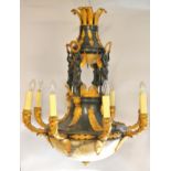 Fine Regency dark patinated and gilt bronze light fitting, the main body with an ostrich feather