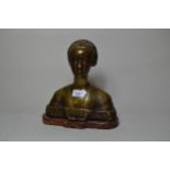 Late 19th / early 20th Century patinated bronze bust of a woman in Medieval costume, signed in the