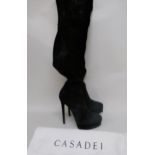 Casadei, ladies black suede over the knee stiletto platform boots in as new condition, size 41,