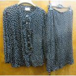 Caroline Charles, London, black and white polka dot blouse and matching skirt, with original