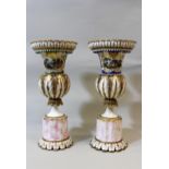 Pair of 19th Century pedestal urns (restored), together with a Naples figurine