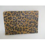 Jimmy Choo, leopard print suede envelope pouch bag with magnetic closure and detachable shoulder