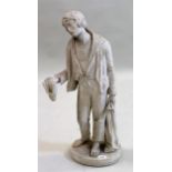 19th Century Italian carved white marble figure a beggar boy, on an integral oval plinth base,