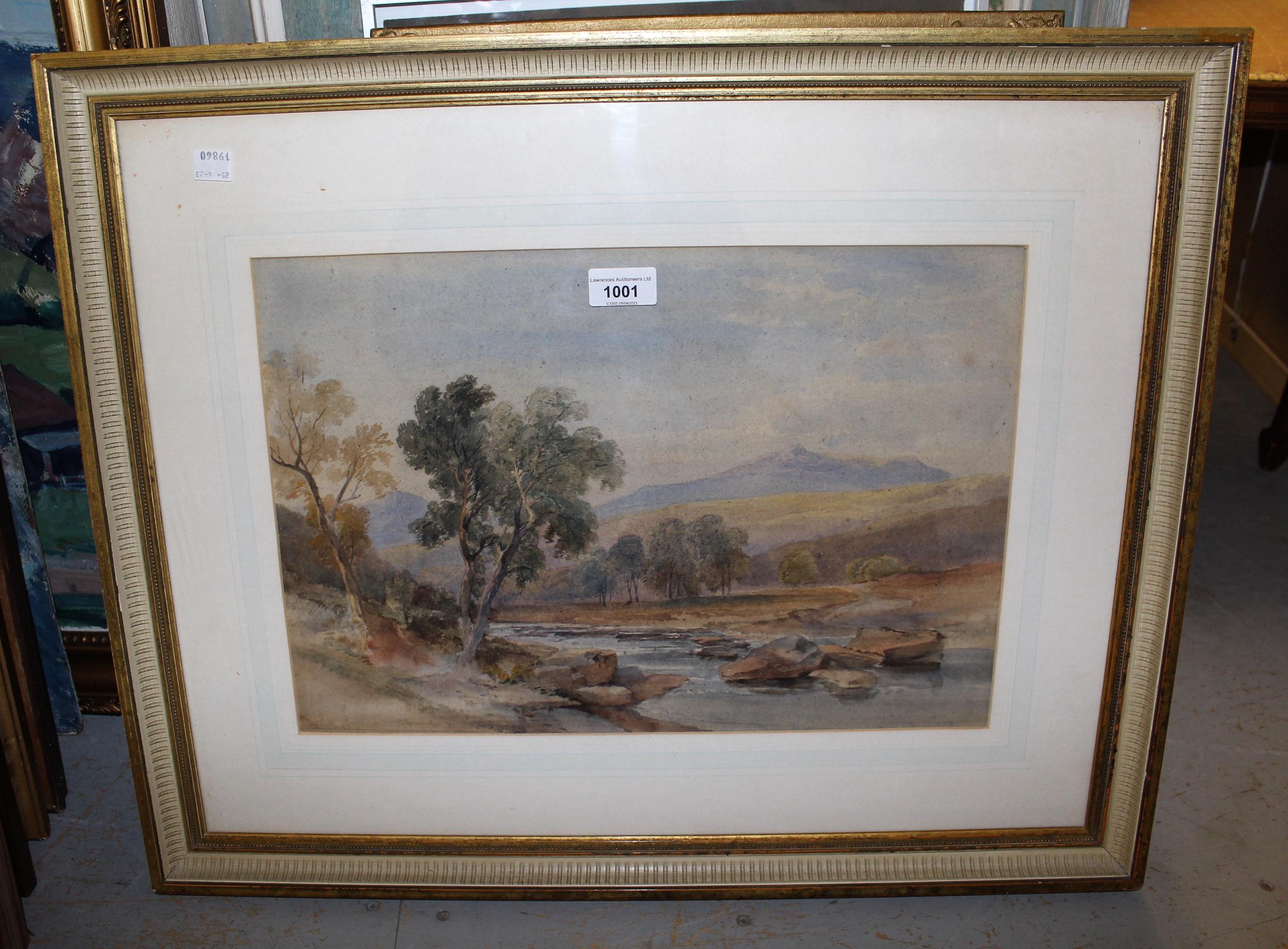 Harry Smith, 19th Century watercolour, landscape with river to the foreground bearing inscription - Image 2 of 2