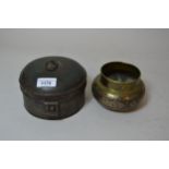 19th Century Middle Eastern tin spice box, together with a small Middle Eastern brass white and