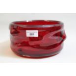 Whitefriars ruby red knobbly glass fruit bowl, 22cms diameter x 12cms high