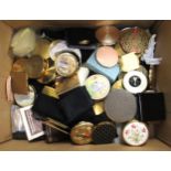 Large collection of approximately 100 ladies compacts including Stratton, some in original boxes and