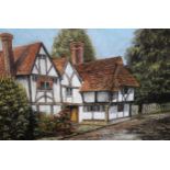 20th Century pastel ' The Old Pack House, Church Lane, Godstone ', indistinctly signed, gilt