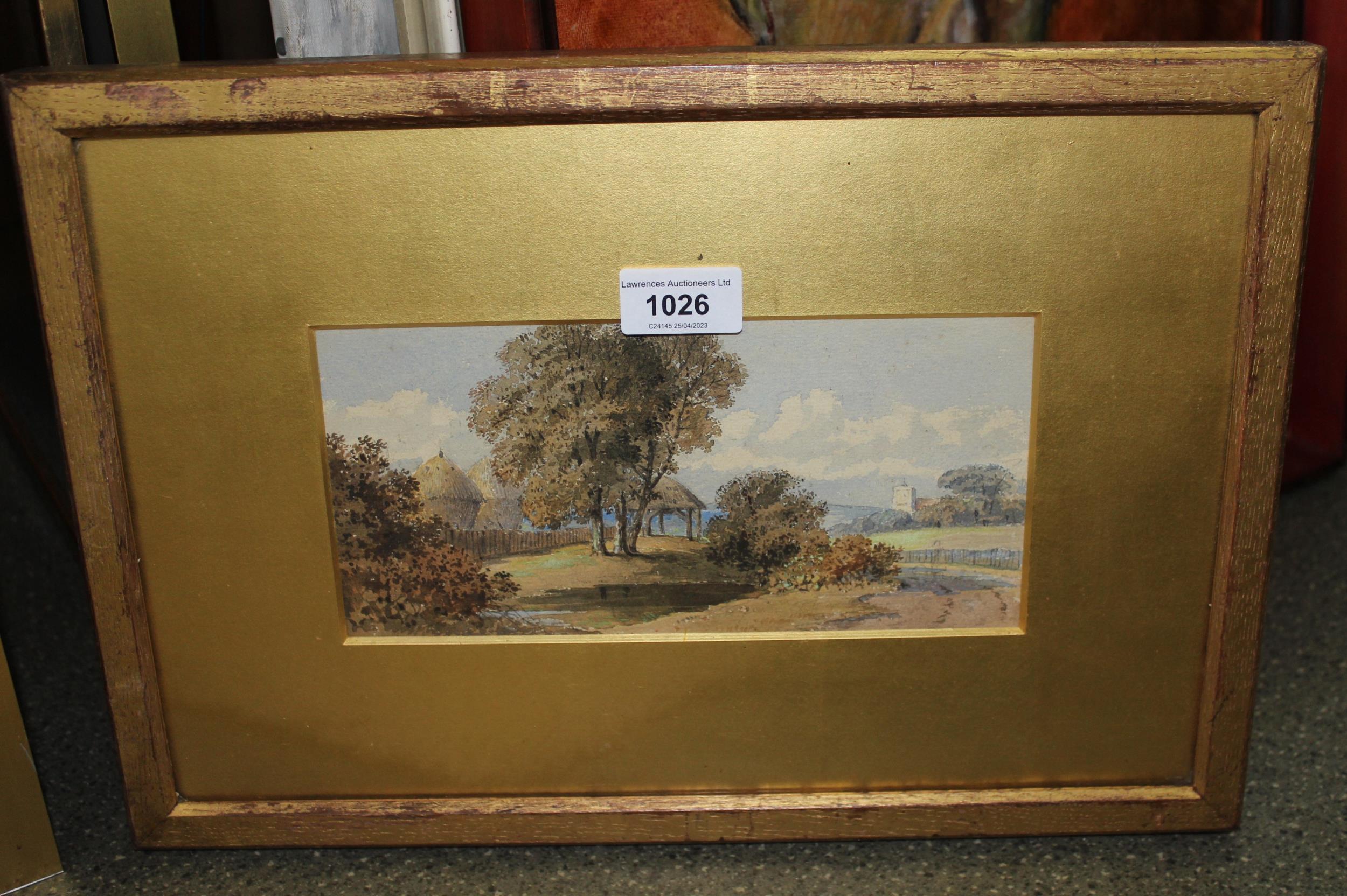 Small 19th Century watercolour, view on Bromley Common, 11cms x 23cms, gilt framed - Image 2 of 2