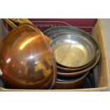 Quantity of miscellaneous brass and copper saucepans etc.