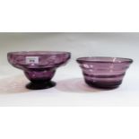 Two Whitefriars mauve glass fruit bowls, 25cms and 21.5cms diameters