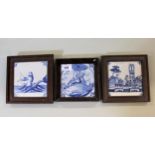 Three various framed antique Delft tiles