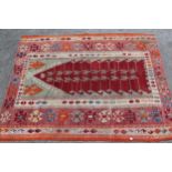 Turkish Kelim prayer rug, 165cms x 127cms, together with another Kelim rug, 185cms x 113cms