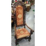 Late 19th Century carved walnut open armchair in Carolean style