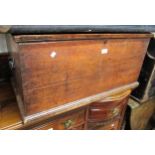 19th Century oak box with a hinged lid and iron end handles, 86cms wide