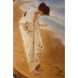 Early 20th Century, sepia print of a young lady on a beach, inscribed verso, ' The Sea Hath No