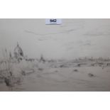 W.L. Wyllie monogrammed pencil drawing, The Thames near Blackfriars Bridge, 24cms x 34cms