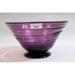 Whitefriars mauve glass pedestal fruit bowl, with trailing glass decoration, 27cms diameter x