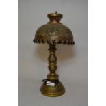 20th Century Turkish pierced brass table lamp with matching shade, 58cms high